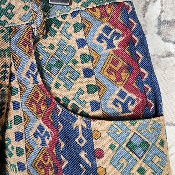 Vintage 80s High Waist Cotton Waliking Shorts Southwestern Pattern Size 12 - Picture 6 of 15